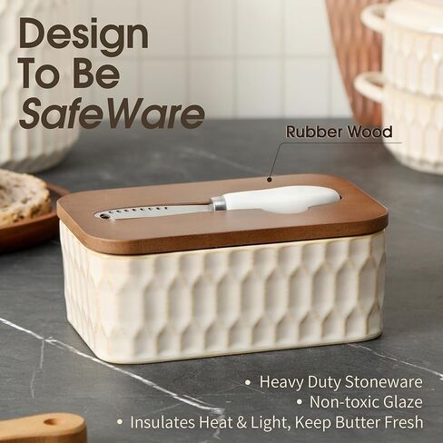 Butter Dish with Lid, Ceramic Butter Dish for Countertop, Airtight Butter Keeper with Knife, Butter Storage, Kitchen Decor & Housewarming Gift in Saudi Arabia