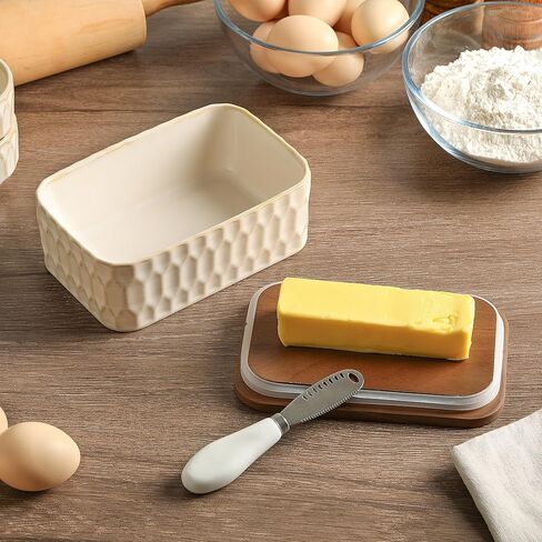 Butter Dish with Lid, Ceramic Butter Dish for Countertop, Airtight Butter Keeper with Knife, Butter Storage, Kitchen Decor & Housewarming Gift in Saudi Arabia