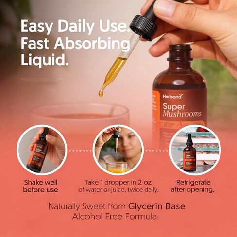 مركب الفطر الفائق 8 في 1 مستخلص سائل - 4 أونصة سائلة قطرات مع بدة أسد الريشي، كورديسيبس تشاجا مايتاكي، ذيل الديك الرومي، شيتاكي أجريكوس للتركيز، والعافية المناعية، والطاقة اليومية in Kuwait