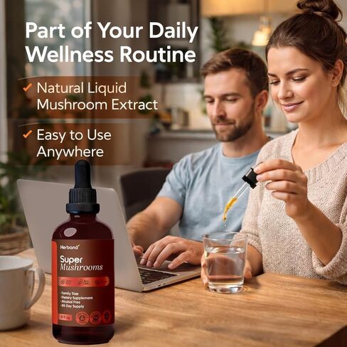 مركب الفطر الفائق 8 في 1 مستخلص سائل - 4 أونصة سائلة قطرات مع بدة أسد الريشي، كورديسيبس تشاجا مايتاكي، ذيل الديك الرومي، شيتاكي أجريكوس للتركيز، والعافية المناعية، والطاقة اليومية in Kuwait