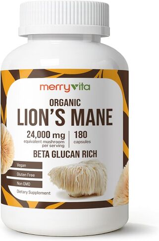 MERRY VITA Lion’s Mane Supplement Capsules – Mushroom Supplement for Immune Brain, Memory & Focus - Non GMO, Vegan Friendly - 180 Capsules in Saudi Arabia