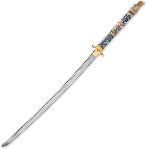 Highlander Dragon Katana with Lacquered Saya - 1045 High Carbon Steel Blade - Battle Ready (Blue Closed Mouth) in Kuwait