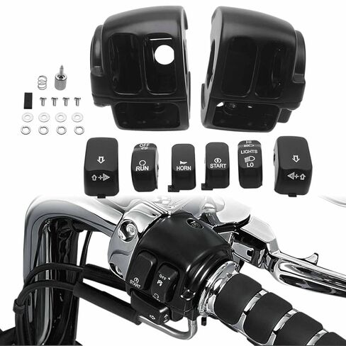 Handlebar Switch Kit Switch Housing W/Button Cover Cap Fits for 2011-2020 Harley Sportster Dyna Softail (Black) in Kuwait