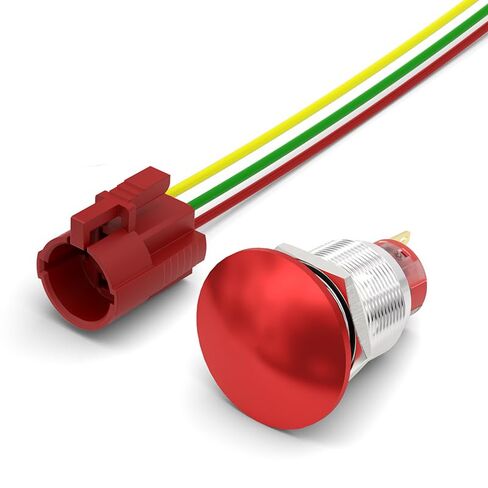 0.87"/22MM Mushroom Head Push Button Switch, Momentary/Latching Waterproof 5A 250V IP67 Aluminum Alloy Start Button- 1NO 1NC SPDT with Wire Socket Plug (Latching) in Saudi Arabia