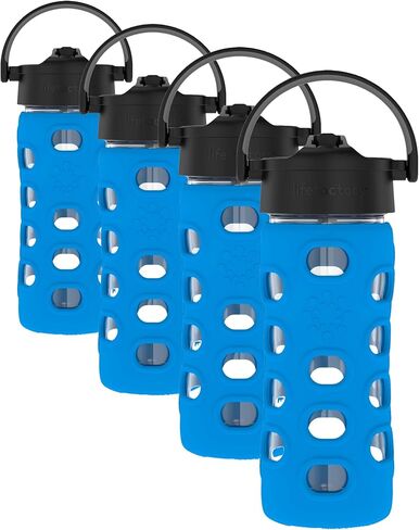 Lifefactory 12-Ounce Glass Water Bottle with Pivot Straw Cap and Protective Silicone Sleeve, Cobalt Blue in Saudi Arabia