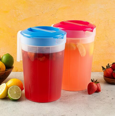 2-Pack 1-Gallon Plastic Pitchers with Lids – Iced Tea Pitchers with Twist Cover BPA-Free, Dishwasher & Freezer Safe, Ideal for Water, Juice & Fridge Storage in Saudi Arabia