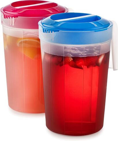 2-Pack 1-Gallon Plastic Pitchers with Lids – Iced Tea Pitchers with Twist Cover BPA-Free, Dishwasher & Freezer Safe, Ideal for Water, Juice & Fridge Storage in Saudi Arabia