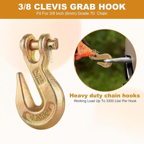 JMIATRY 8 قطع 3/8 بوصة Clevis Grab Hook 3/8 خطاف سلسلة G70 خطاف سلسلة أمان للمقطورة الفولاذية شديدة التحمل، سعة 7500 رطل، خطافات سحب ونش لسلسلة 10 مم، وصلات سحب سطح المقطورة in Saudi Arabia