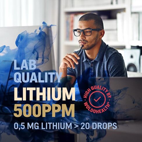 محلول WoldoHealth Lithium Orotate 500 جزء في المليون - 3.38 أونصة سائلة درجة مختبرية عالية النقاء 0.5 مجم ليثيوم لكل 0.03 أونصة سائلة in Kuwait