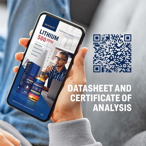 محلول WoldoHealth Lithium Orotate 500 جزء في المليون - 3.38 أونصة سائلة درجة مختبرية عالية النقاء 0.5 مجم ليثيوم لكل 0.03 أونصة سائلة in Kuwait