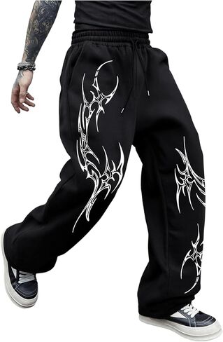 RoseSeek Men's Graphic Sweatpants Drawstring Waisted Wide Leg Pants Streetwear Athletic Pants in Saudi Arabia