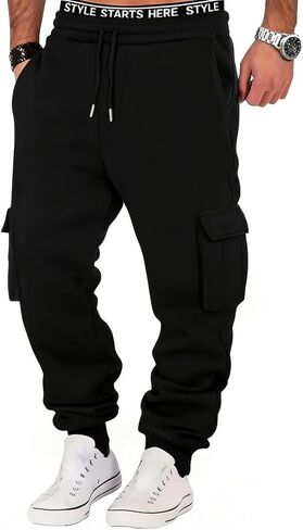 Cargo Sweatpants for Men Cotton Casual Joggers Stretch Drawstring Baggy Sweatpants with Pockets Jogging Pants in Kuwait