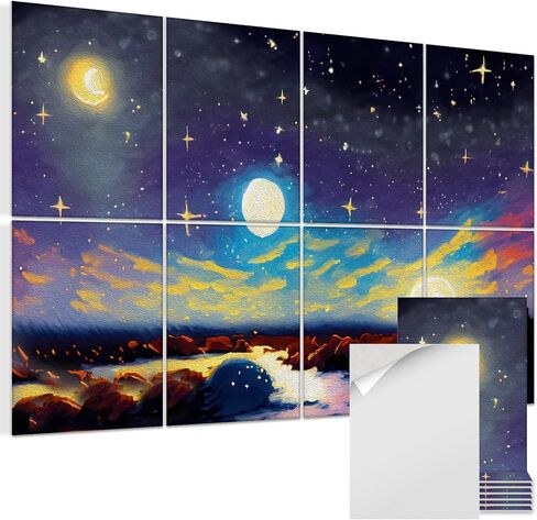 8 قطع من اللوحات الصوتية الفنية ذاتية اللصق، لوحة فنية جدارية صوتية مقاس 48 × 32 بوصة، لوحات ديكورية أفضل مقاومة للصوت، معالجة صوتية لاستوديو التسجيل/المنزل/المكتب، سماء مرصعة بالنجوم in Kuwait