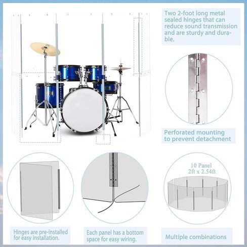 درع الطبل - 5 ألواح - يتحول إلى قفص طبل بطول 10 أقدام × 5 أقدام - مفصلات من الفولاذ المقاوم للصدأ كاملة الطول مثبتة مسبقًا. للممارسة والأداء. in Kuwait
