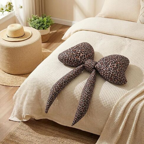 Coquette Bow Plate Printing Leopard Large Bow على شكل وسادة زخرفية أقحوط الوسائد Preppy رمي رمي وسادة لأريكة سرير نساء غرفة الديكور المنزل 27 بوصة (طباعة الفهد) in Kuwait