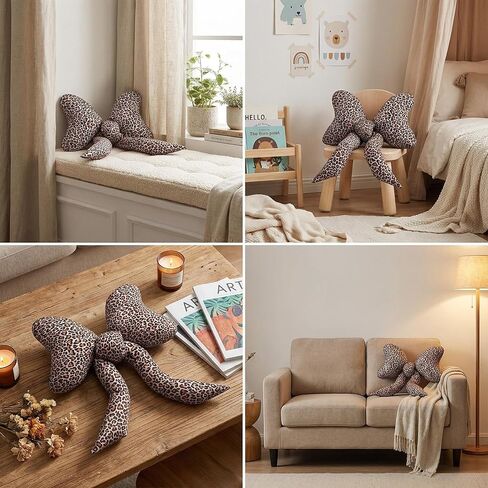 Coquette Bow Plate Printing Leopard Large Bow على شكل وسادة زخرفية أقحوط الوسائد Preppy رمي رمي وسادة لأريكة سرير نساء غرفة الديكور المنزل 27 بوصة (طباعة الفهد) in Kuwait