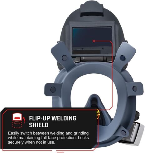 Parcil Distribution WF-101 Pro Full-Face Welding Respirator Shade 9 with Auto-Darkening Lens and O-A-X Cartridges with Flip-Up Welding Hood- 99.9% Particulate, Organic Vapor, Acidic Filtration in Kuwait