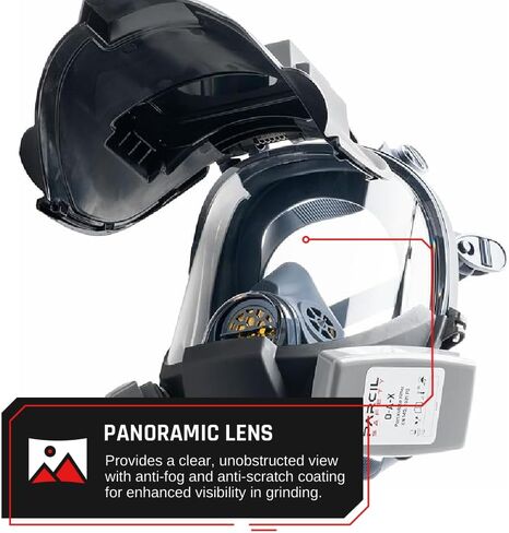Parcil Distribution WF-101 Pro Full-Face Welding Respirator Shade 9 with Auto-Darkening Lens and O-A-X Cartridges with Flip-Up Welding Hood- 99.9% Particulate, Organic Vapor, Acidic Filtration in Kuwait