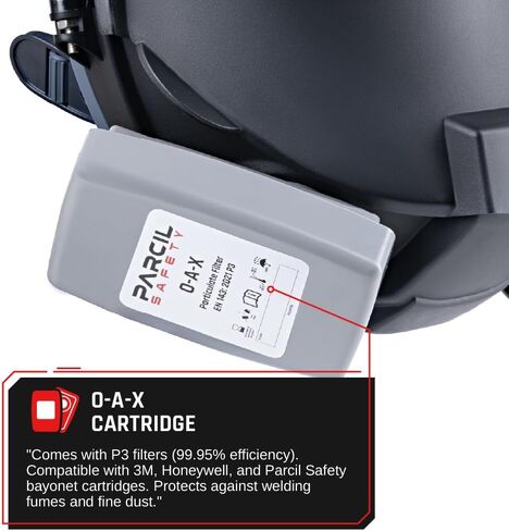 Parcil Distribution WF-101 Pro Full-Face Welding Respirator Shade 9 with Auto-Darkening Lens and O-A-X Cartridges with Flip-Up Welding Hood- 99.9% Particulate, Organic Vapor, Acidic Filtration in Kuwait