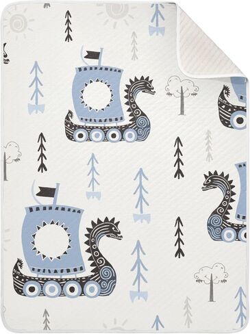 Qilmy Viking Ships Baby Blanket for Boys Girls Kids with Soft Cotton, Cute Cozy Warm Nursery Receiving Swaddle Blanket for Toddler Infant Crib, 30 x 40 Inch in Kuwait