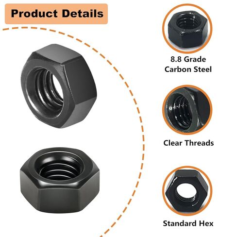 طقم صواميل سداسية 300 قطعة من QSJ، M3 M4 M5 M6 M8، مجموعات صواميل الأجهزة، 8.8 درجة من الفولاذ الكربوني in Kuwait