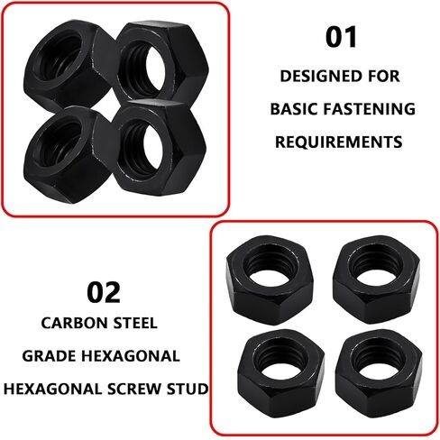 200Pcs M2 Grade 8 Hexagon Nuts Black Carbon Steel, Hex Drive, for Industrial, Construction, Home Fasteners in Saudi Arabia