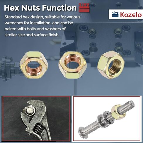 10 قطع من صواميل سداسية - [7/16 بوصة - 14] صواميل من الفولاذ الكربوني من الدرجة 8 للإصلاح والتجميع الميكانيكي، صامولة خيط خشن قياسية، أصفر، ASME/ANSI B 18.2.2 in Kuwait