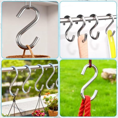 6 Pack Heavy Duty S Hooks, 3.2 Inch 304 Stainless Steel S Hook, s Shaped Hook, Grade Quality Utility Hooks for Hanging Hammock Stand, Swing, Plants in Kuwait