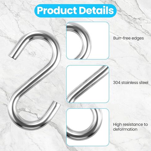 6 Pack Heavy Duty S Hooks, 3.2 Inch 304 Stainless Steel S Hook, s Shaped Hook, Grade Quality Utility Hooks for Hanging Hammock Stand, Swing, Plants in Kuwait
