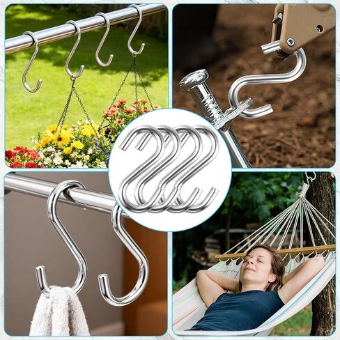 6 Pack Heavy Duty S Hooks, 3.2 Inch 304 Stainless Steel S Hook, s Shaped Hook, Grade Quality Utility Hooks for Hanging Hammock Stand, Swing, Plants in Kuwait