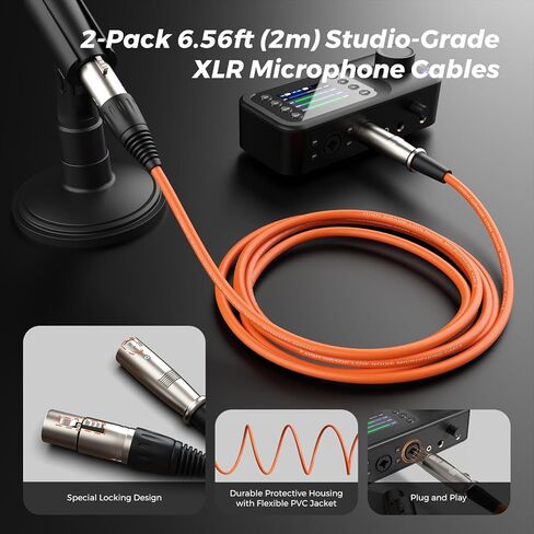 NearStream 2-Pack 6ft (2M) XLR Cables – Balanced Male to Female Microphone Cables with OFC Core for Studio Mics, Mixers, Audio Interfaces & Professional Audio Gear, Orange in Saudi Arabia