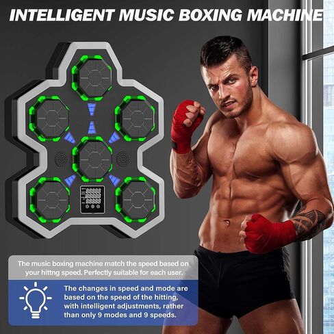 Large Soft PU Surface Music Boxing Machine for Adults & Kids - Bluetooth, Self-Adjusting Speed, Real-Time Force LED Display, Max/Average Power Tracking, Ideal Gift for Kids Adults Home Gym Equipment in Saudi Arabia