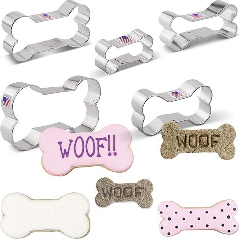 Ann Clark Dog Bone and Biscuit Dog Treat Cookie Cutters 5-Pc Set (2", 3 1/8", 3 1/2", 4", 5") Made in USA in Kuwait
