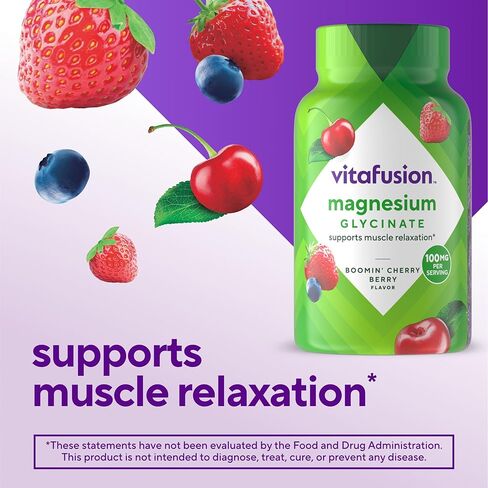 vitafusion Magnesium Glycinate Gummy Supplement, 100 mg per Serving Supports Muscle Relaxation (1) for Adult Women & Men, Boomin’ Cherry Berry Flavor, 60 Count in Saudi Arabia