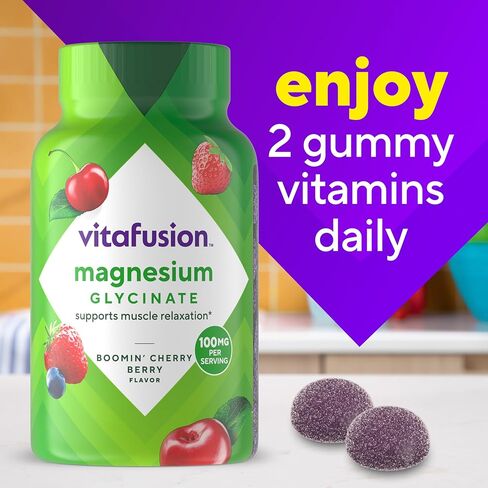 vitafusion Magnesium Glycinate Gummy Supplement, 100 mg per Serving Supports Muscle Relaxation (1) for Adult Women & Men, Boomin’ Cherry Berry Flavor, 60 Count in Saudi Arabia