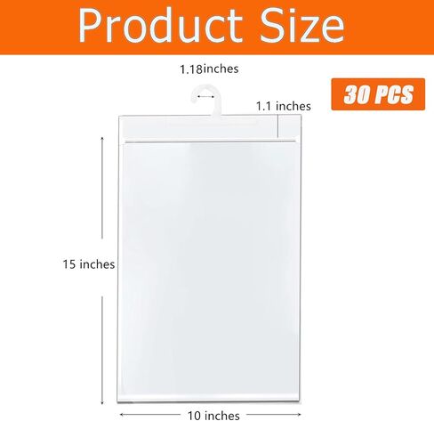 Frcctre 30 Pack 10 x 15 Inches Hanging Storage Bags, Large Hook Reusable Clear Hanging Plastic Bags Hang-Up Plastic Polyethylene Bag Reclosable Zip Bag for Storage Organization in Saudi Arabia
