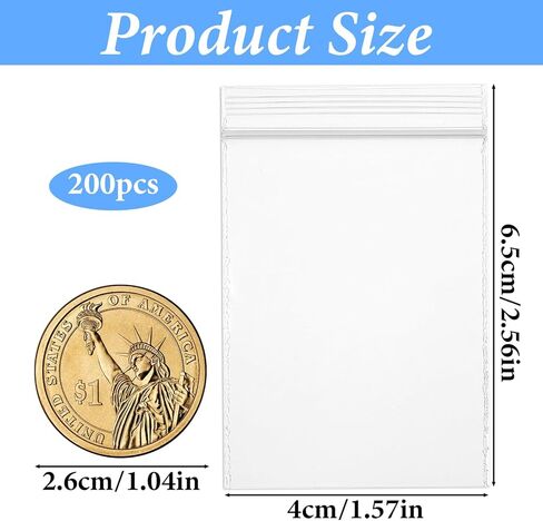 200Pcs 1.5"x2.5" 10 Mil Small Clear Plastic Bags, Plastic Reclosable Zip Seal Lock Bags Heavy Duty Mini Zip Bag Resealable Multipurpose Storage Bag for Jewelry, Bead, Crafts, Small Parts Storage in Saudi Arabia