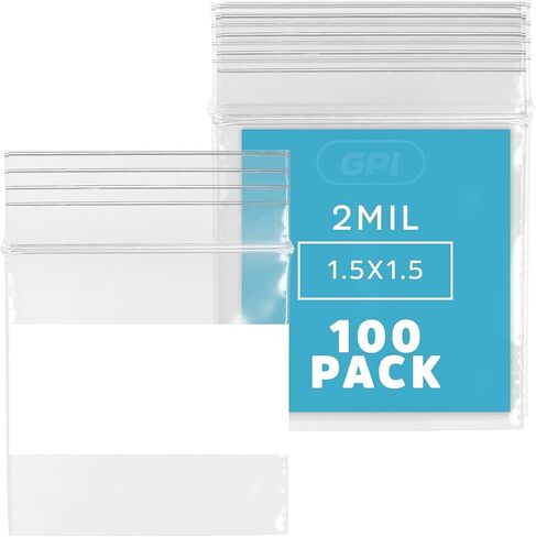 1.5" x 1.5" Mini Zip Bags, 100 Pack, Clear Plastic Reclosable Tiny Zipper Baggies with White Block for Writing, 2.5 Mil, for Packaging & Storing Jewelry, Pills, Beads & Seeds in Kuwait