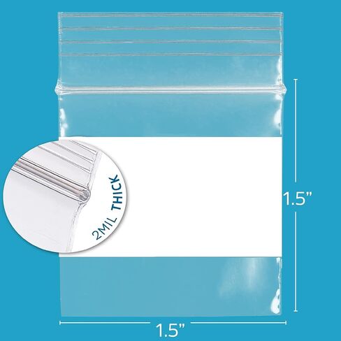 1.5" x 1.5" Mini Zip Bags, 100 Pack, Clear Plastic Reclosable Tiny Zipper Baggies with White Block for Writing, 2.5 Mil, for Packaging & Storing Jewelry, Pills, Beads & Seeds in Kuwait