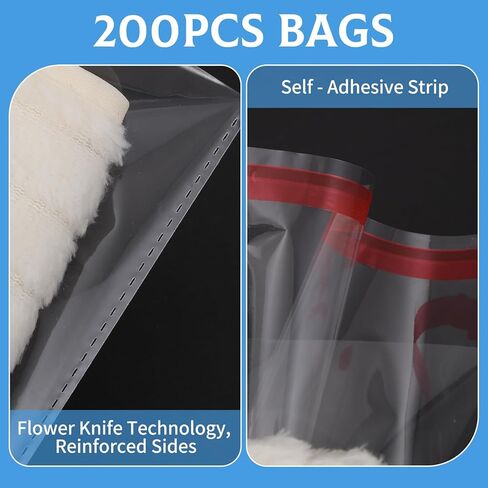 200 Set 10"x13" T-Shirt Packaging Bags with Cardboard Inserts and Clothing Size Stickers, Thick Clear Plastic Cellophane Bags for Shirts, Self-Sealing T Shirt Packing Wrapping Bag for Small Business in Saudi Arabia
