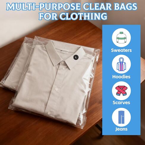 200 Set 10"x13" T-Shirt Packaging Bags with Cardboard Inserts and Clothing Size Stickers, Thick Clear Plastic Cellophane Bags for Shirts, Self-Sealing T Shirt Packing Wrapping Bag for Small Business in Saudi Arabia