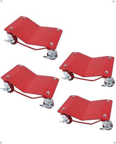 KYBOLT Car Dolly [مجموعة من 4 بوزن 6000 رطل] سعة، دوللي عجلة محرك السيارة شديدة التحمل من الفولاذ الكربوني مع لوحة مضادة للانزلاق وعجلة قابلة للدوران 360 درجة، 16 بوصة × 13 بوصة، أحمر in Saudi Arabia