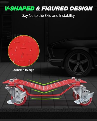 KYBOLT Car Dolly [مجموعة من 4 بوزن 6000 رطل] سعة، دوللي عجلة محرك السيارة شديدة التحمل من الفولاذ الكربوني مع لوحة مضادة للانزلاق وعجلة قابلة للدوران 360 درجة، 16 بوصة × 13 بوصة، أحمر in Saudi Arabia