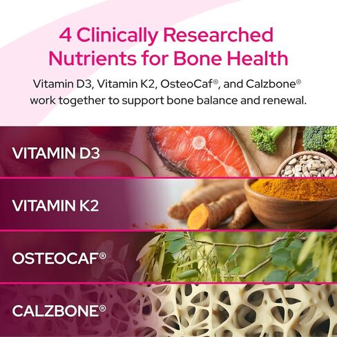 مكمل OsteoFrax™ لصحة العظام للنساء - Cissus Quadrangularis & OsteoCaf®، فيتامين D3 وK2 MK-7، يدعم صحة العظام، تركيبة دعم العظام على 4 مراحل in Kuwait
