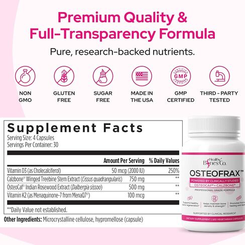 مكمل OsteoFrax™ لصحة العظام للنساء - Cissus Quadrangularis & OsteoCaf®، فيتامين D3 وK2 MK-7، يدعم صحة العظام، تركيبة دعم العظام على 4 مراحل in Kuwait