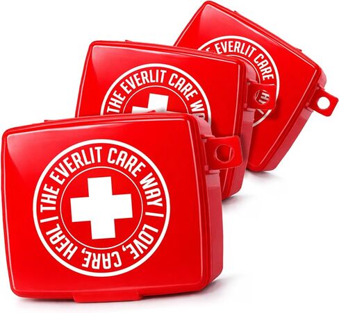 EVERLIT مجموعة أدوات مساعدة الجيب | حافظات صلبة مناسبة للسفر تحتوي على 50 عنصرًا للجروح والخدوش والحروق والعناية بالجروح | مجموعة من 3 مجموعات إسعافات أولية صغيرة للسفر والخارج والمدرسة والتخييم والمنزل والمكتب (أحمر) in Kuwait