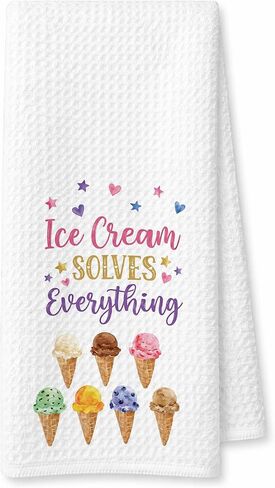 Ice Cream Gift Kitchen Towels 16x24 Inch, Funny Quote Themed Hand Towels, Home Decor Housewarming Gifts for Women Men Ice Cream Enthusiasts in Saudi Arabia