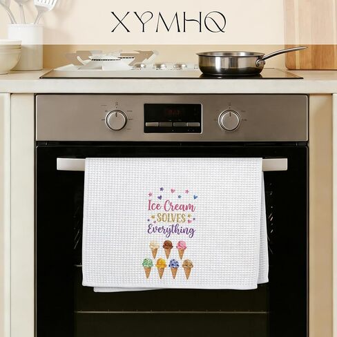 Ice Cream Gift Kitchen Towels 16x24 Inch, Funny Quote Themed Hand Towels, Home Decor Housewarming Gifts for Women Men Ice Cream Enthusiasts in Saudi Arabia