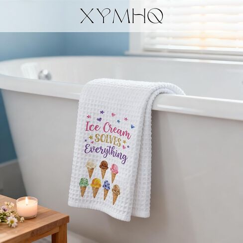 Ice Cream Gift Kitchen Towels 16x24 Inch, Funny Quote Themed Hand Towels, Home Decor Housewarming Gifts for Women Men Ice Cream Enthusiasts in Saudi Arabia
