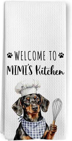 Dachshund Dog Chef Kitchen Towels, Wiener Dog Gifts for Women,Welcome to Mimi’s Kitchen Decorative Kitchen Towel, Funny Chef Doxie Themed Gifts Hand Dish Tea Towels for Bathroom Decor in Saudi Arabia